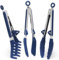 Pinzas de Cocina de Acero Inoxidable, 23 cm Pinzas Barbacoa con Puntas de Silicona para Pasta Buffet Ensalada, Azul