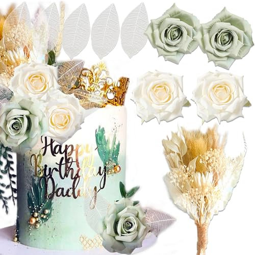 JeVenis Grüner Boho Tortenaufleger Boho Tortendekorationen Torte Blumen Dekorationen Blumentorte Topper Blume Tortenaufleger für Hochzeit Babydusche Geburtstag Party