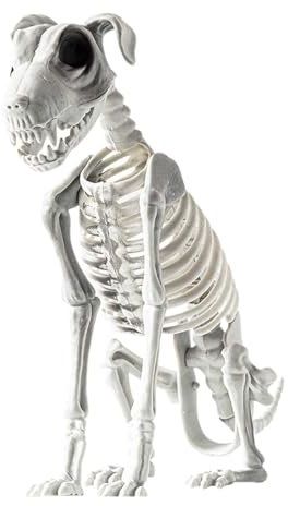 Wrohto Skeleton Sitting Dog, Halloween Skeleton Decor, Spooky Skeleton Prop, Posable Joint Decor, Graveyard Scene Decorations, Haunted House Props, Indoor Outdoor Halloween Decor, Scary Dog Skeleton