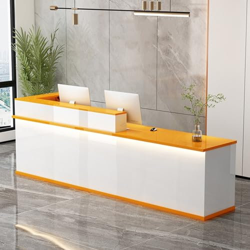 YVYKFZD Empfangstheke für Büros, offener Rezeptionstheken, Empfangstresen mit LED-Leuchten und verschließbaren Schubladen, Rezeption großer Einzelhandelskassentisch verkaufstheke(Right high 4,55.1x39