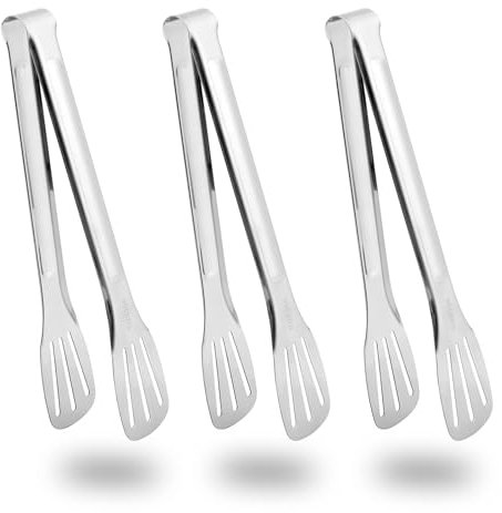 Pinzas de Cocina de Acero Inoxidable, 3 Piezas 24 cm Pinzas de Servir Comida Pinzas de chef para Barbacoa, Cocinar, Pasta, Buffet, Ensalada (Plata)