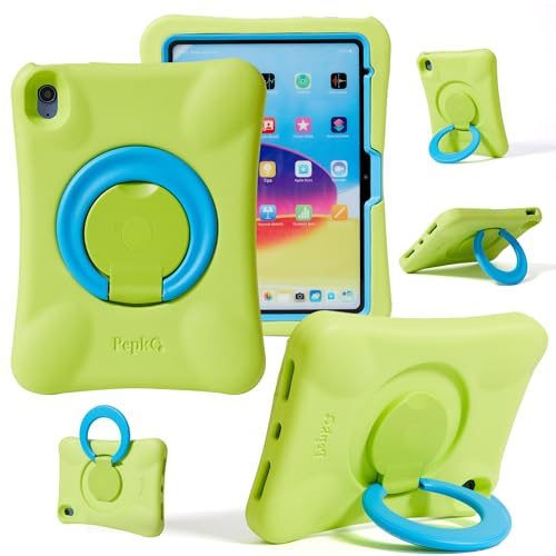 NLR Fun Kinder Schutzhülle für iPad, stoßfeste Hülle für 11 Zoll iPad Air M4 (2026) / M3 (2025) / M2 (2024), 11 Leichte Ganzkörper-Schutzhülle mit Faltbarem Griff/Ständer (Grün+Blau)