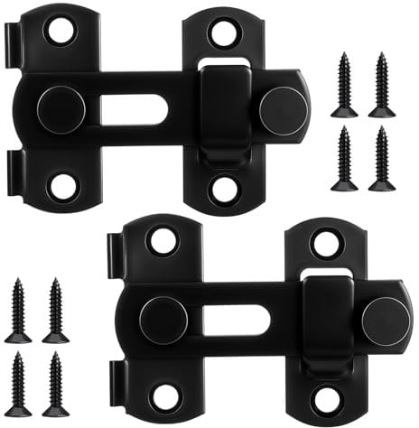 cobee Lot de 2 verrous de porte en acier inoxydable noir avec vis fixe - Petit verrou de porte coulissant - Verrou de porte coulissant - Noir - Pour portes, fenêtres, portes d'animaux, portes de
