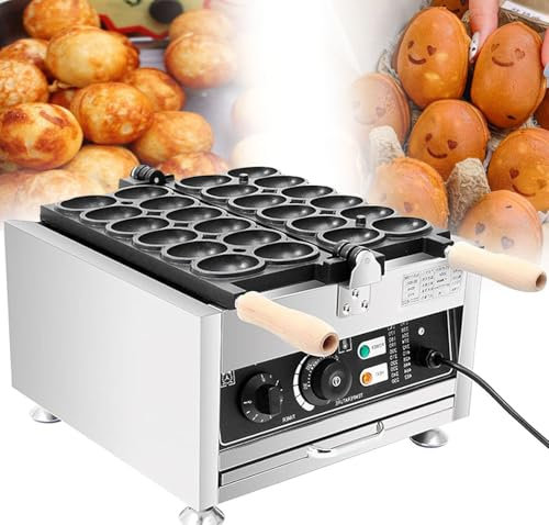 Gaufrier Commercial en Forme D'œUf, Gaufrier à Bulles AntiadhéSif 1500 W, RéGlage de la TempéRature et du Temps, Gaufrier à Bulles à Double Chauffage, pour Collation