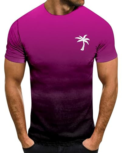 T-shirt da uomo con palme angels, maglietta estiva a maniche corte, basic da uomo, casual, girocollo, maglietta con stampa 3D, in cotone, leggera, da uomo, vestibilità regolare, viola scuro, L