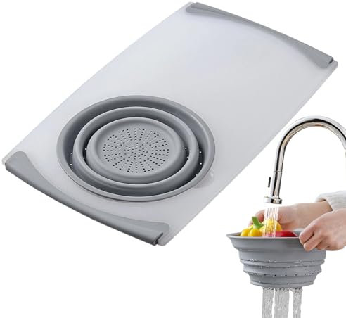 Tabla de cortar sobre el fregadero – Tabla colador retráctil con recipientes, tabla para fregadero de cocina | Tabla de cortar antideslizante con colador extraíble, tabla extensible con escurridor