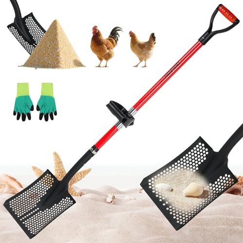 Pala setacciatrice, resistente con impugnatura ergonomica, per spiaggia, fattoria e giardino, pollaio, 135,9 cm