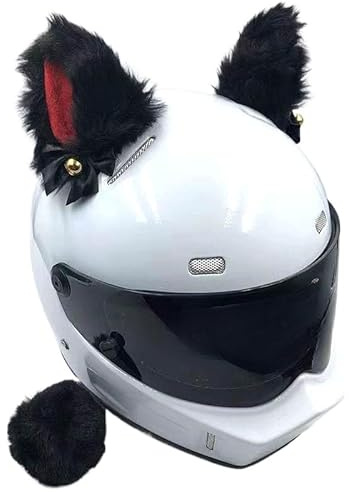 YKAFADE Helm Dekoration 2 Stück Motorrad Helm-Ohren Katzenohren Dekoration + 1 Stück Schwanz Katzenohren Nettes Helmzubehör Motorradhelm Ohren Aufkleber Skihelm Dekoration für Fahrradlenker Radfahren