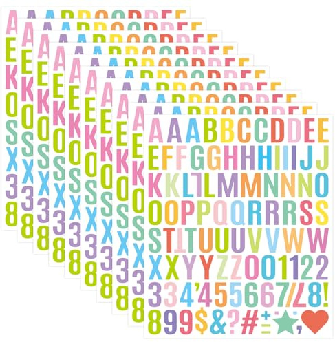 WD&CD 1 Inch 10 Sheets Self Adhesive Vinyl Letter Number Symbol Sticker Alphabet for Kids Mailbox Suitcase Guitar Water Bottle Laptop Guitar Phone Case Scrapbook Scrapbooking, Candy Color Bold Letters