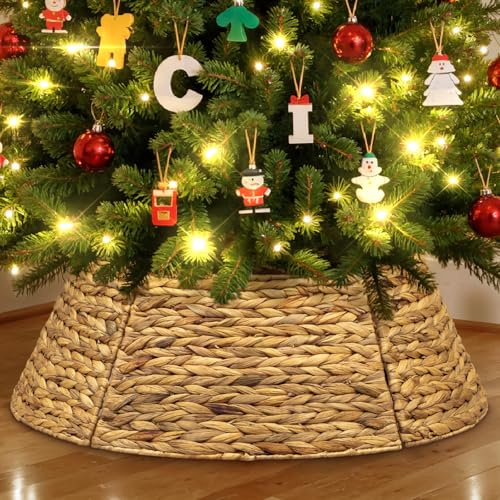 Lanpn Natürlich Rattan Weihnachtsbaum Kragen 106 cm, Rund Korbgeflecht Weihnachtsbaumständer Christmas Tree Collar Für Groß Für Kunstbäume Innen - Weihnachtsbaumdecke (Original)