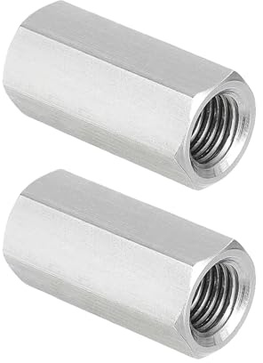 PATIKIL 2Pz Dadi Di Accoppiamento Esagonali M10 X 1.25 Passo Argento | 30mm / 1.2 Lunghezza, Acciaio Inox 304, Filettatura Completa, Per Barre Filettate, Connettore