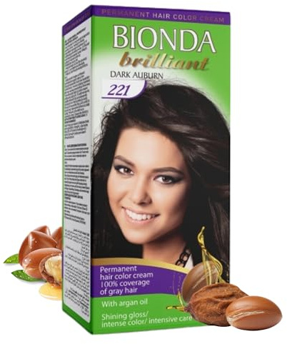 BIONDA Brilliant 221 Castaño Rojizo Oscuro 100 ml Tinte Permanente | Coloración permanente 221 Castaño Rojizo Oscuro con aceite de argán para una cobertura del 100% de las canas y un brillo
