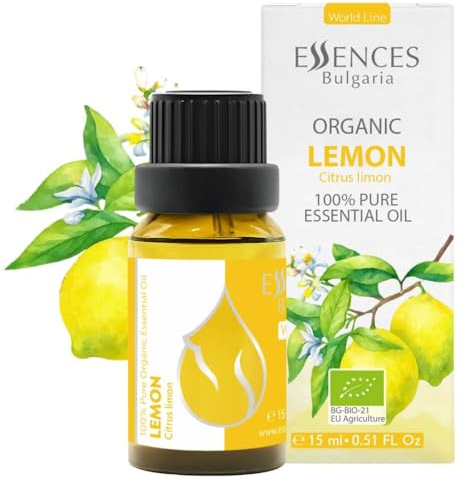 Essences Bulgaria Olio Essenziale Di Limone Biologico 15 ml | Citrus Limon | 100% Puro | Naturale | Non Diluito | Grado Terapeutico | Aromaterapia | Cosmetici | Cruelty Free | Non OGM