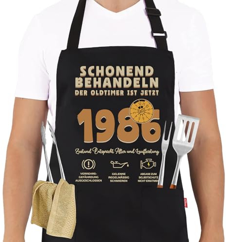1986 Grillschürze 40 Geburtstag Mann, Küchenschürze als Geschenk zum 40. Geburtstag, Kochschürze Schonend behandeln Oldtimer ist 40, Geburtstagsgeschenke für Männer Ehemann Papa Freund Kollege