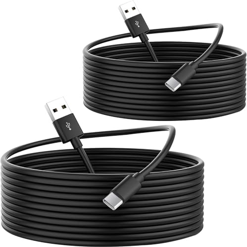 OXZEEWEE 2PCS 5M USB A to USB C Power Extension Cable for Home Security Cameras, 5V 2A 10W Type C Charging and Data Transfer Cable for Smartphones, Tablets, and More (Black)