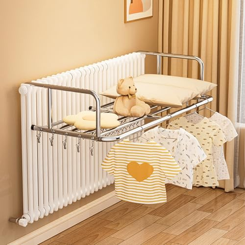 GMBAYUE Balkonwäschetrockner Edelstahl, Handtuchheizkörper, Balkontrockner Klappbar, Multifunktionaler Wandhandtuchhalter for Wohnzimmer, Schlafzimmer und Flur(65cm/25.5in)