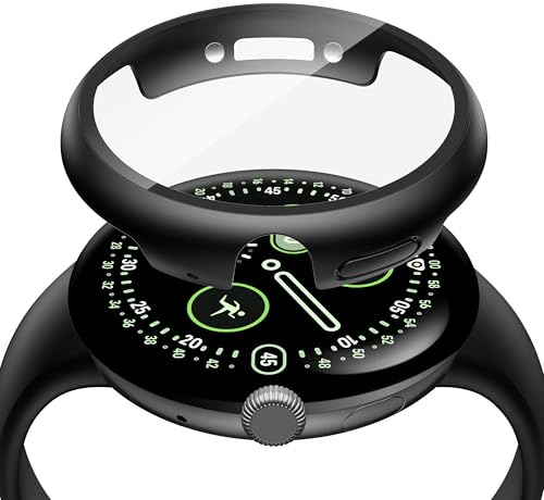 Misxi 2 Pièces PC Protection Écran pour Google Pixel Watch 4 45mm | Coque en Verre Trempé, Installation Facile, Légère, Anti-Rayures pour Pixel Watch4, Noir