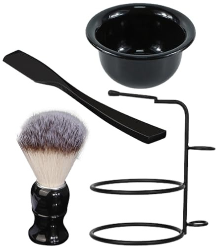 Manuelles Rasier Satz für Herren, Schwarz, Abs, Ergonomisch | Rasierschale, Tischrasierpinsel und Ständer, Nylonborsten mit Zinklegierung, für Bad und Geschenk