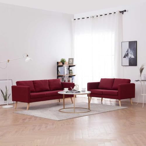 GeenYuu 2-TLG. Sofagarnitur Stoff Weinrot, Holzrahmen, 116/168 cm Breite, Bequeme Polsterung, Abnehmbare Kissenbezüge, für Wohnzimmer, Lounges, Komfortable Sitzgelegenheit