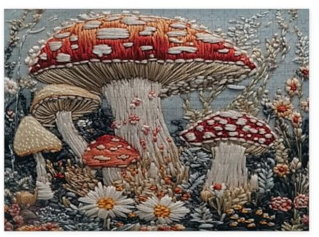 Stickerei Stil Pilz Puzzle für Erwachsene 500 Teile, Ästhetische Vintage Pflanze Holz Gedruckt Puzzles, Botanische Szenische Muster Dekorationen für Unterhaltungsparty