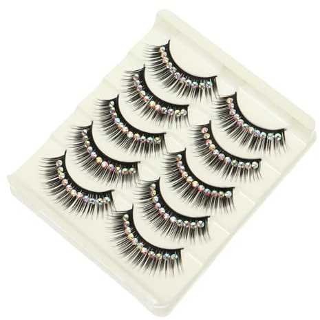 Cils Spectaculaires 5 Paires en Fibre Chimique, Tige Dure, Noir | Performance et Cosplay, Effet Yeux Agrandis, Confort Léger, Style Scène, Lot de Cinq Paires