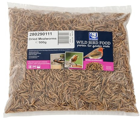 CJ Wildlife Mehlwürmer getrocknet 500g – Mehlwürmer Vogelfutter – Wildvogelfutter Ganzjährig – Eiweißreich für Muskel- und Federentwicklung