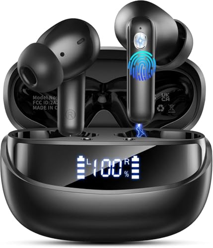 Wireless Earbuds Bluetooth Headphone, Bluetooth 5.4 Earbuds Noise Cancelling, 50H Deep Bass Stereo Sound Earphone Wireless Headphone with 4 ENC Mic, Type C Fast Charge Ear Buds, Dual LED Power Display