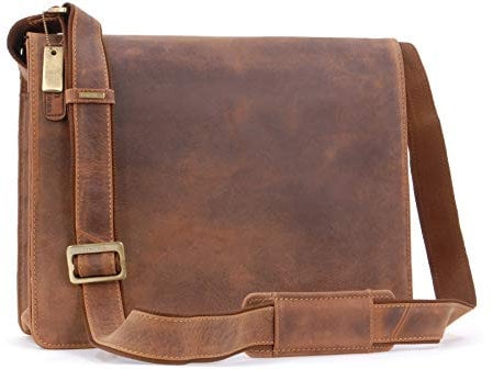 VISCONTI - Leather Messenger Shoulder Bag For Men - Medium/Large 13 to 14 Inch Laptop Bag - Work Bag For A4 Notebooks - 18548 Harvard - Oil Tan
