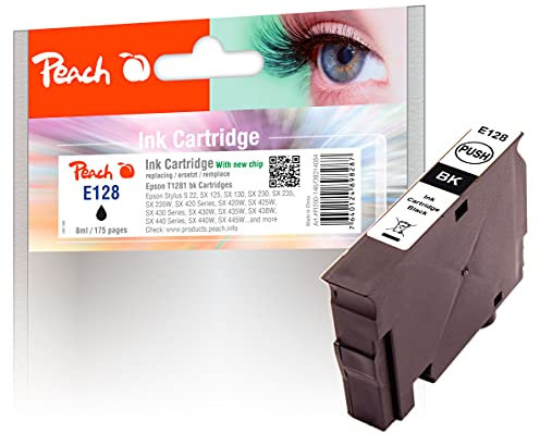 Peach E128 Druckerpatrone schwarz ersetzt Epson T1281 bk, C13T12814011 für z.B. Epson Stylus Office BX 305 F, Epson Stylus SX 430 W, Epson Stylus SX 435 W, Epson Stylus SX 438 W, Epson Stylus S 22