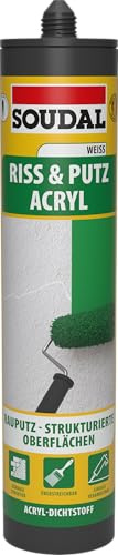 Soudal Riss- & Putz-Acryl, 300 ml, Weiß - Überstreichbarer Fugenmörtel mit körniger Struktur für Fugen und Risse in Mauerwerk, Putz und Rauputz