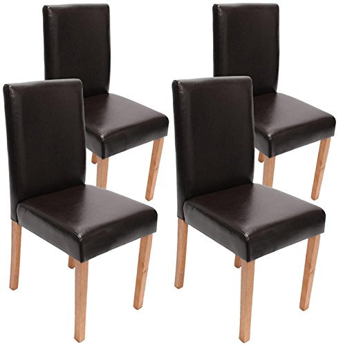 Mendler 4er-Set Esszimmerstuhl Stuhl Küchenstuhl Littau - Leder, braun helle Beine
