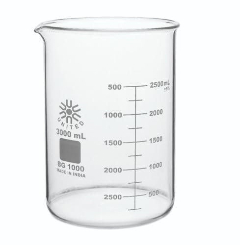 United Scientific™ BG1000-3000 Borosilicate Laboratory Grade Glass Beakers | Griffin Low Form Beaker | Graduated with Spout | Designed for Laboratories & Chemistry Classrooms | 3000mL Capacity
