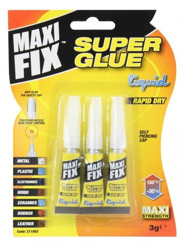 Maxifix 3PC 3g Superglue - Professional Super Strength Adhesive for Wood, Metal, Plastic & More - Ideal for Everyday Bonding Needs - High Impact Merchandising Unit with 3 Tubes