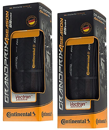 Continental Grand Prix 4-Season - Road Bike Tire | The All-Year-Round Road Tire - Double Vectran Breaker, Duraskin, 2 Pack (Black) (700x25)