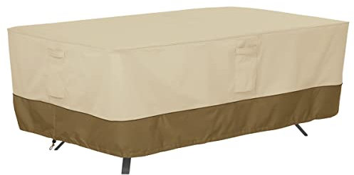Classic Accessories Veranda Abdeckung für rechteckigen/ovalen Gartentisch, Pebble/Bark/Earth (213cm, extra-groß)