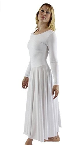 Danzcue Womens Praise Loose Fit Full Length Long Sleeve Dance Dress, White, Medium