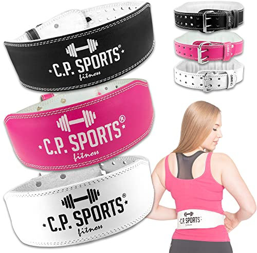 C.P.Sports Gewichthebergürtel für Damen | Lady Fitnessgürtel, Trainingsgürtel für Kraftsport, Gewichtheben, Fitness, Gym | Echtes Leder, gepolstert, ergonomisch für Frauen | Schwarz – Größe M