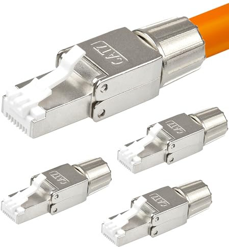 VESVITO 4x CAT 7 RJ45 Stecker 10 GBit/s Netzwerkstecker werkzeuglos PoE für CAT8 CAT7A CAT7 CAT6A Netzwerkkabel, Verlegekabel, Installationskabel, AWG 22-24, LAN Kabel Crimpstecker