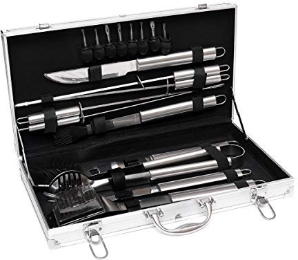 Brillibrum BBQ Grill Set Grillkoffer Küchenhelfer Set Edelstahl Rostfrei 18-teilig mit Koffer Küchenhelfer (ohne Gravur, Variante 1)