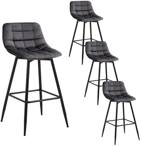 WOLTU 4er Set Barhocker Barstuhl Hocker Tresenhocker Bistrohocker Design Stuhl Samt Metall Dunkelgrau BH143dgr-4
