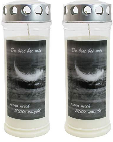 Ebersbacher Kerzenfabrik GmbH Gedenkkerze mit Bild Feder/Stein-du bist bei Mir wenn Mich. 2 Stück ca. (ØxH) 75 x210 mm