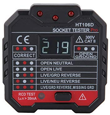 Testeur de Prises, HT106D Testeur de Prises Électriques Détecteur de Fuite Multifonction avec Prise Murale pour Affichage de la Tension(EU Plug)