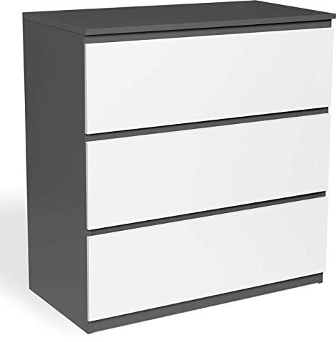 IDMarket - Commode 3 tiroirs TOMI 78 cm Bois Gris et Blanc