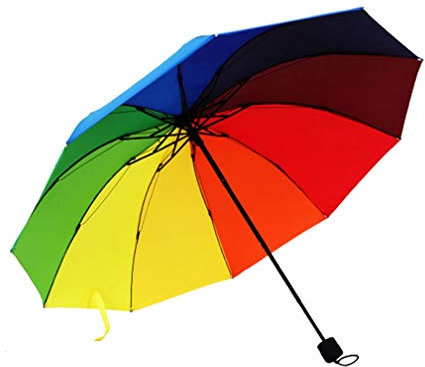 ThreeH 10 Ribs Regenbogen-Regenschirm Tragbarer Taschenschirm Reiseregenschirm Winddicht Zusammenklappbar für Männer Frauen