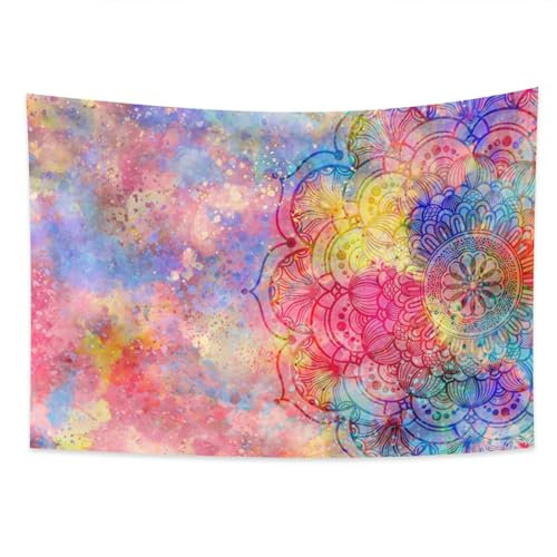 YONGFOTO 150x130cm Mandala Tapisserie, Psychedelische Farbe Polyesterfaser Wandbehang für Yoga Mat Teppiche Hinduismus Kultursymbol Tapisserie Schlafzimmer Zuhause Wand Dekor (59,1”x51.2”)