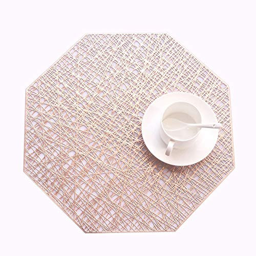 SCF2017 Octagonal PVC Placemats Hollow Table Mats Set of 6,Rose gold