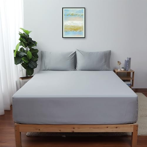 Spannbettlaken Cal King Size 100% ägyptische Baumwolle 600 TC Spannbetttuch, 40,6 cm tiefe Tasche, farbechte Farbstoffe und schrumpffest, weiches seidiges Satingewebe für Zuhause Hotel (1, King)