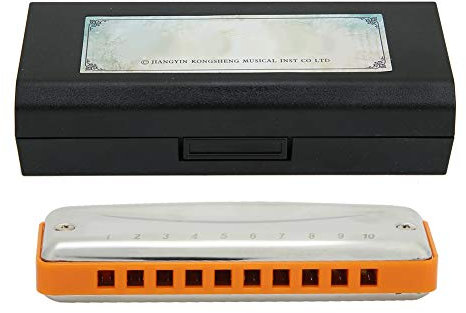 10 Löcher G-Dur Blues Mundharmonika Edelstahl ABS Harz Mundorgel für Erwachsene Anfänger(Orange)