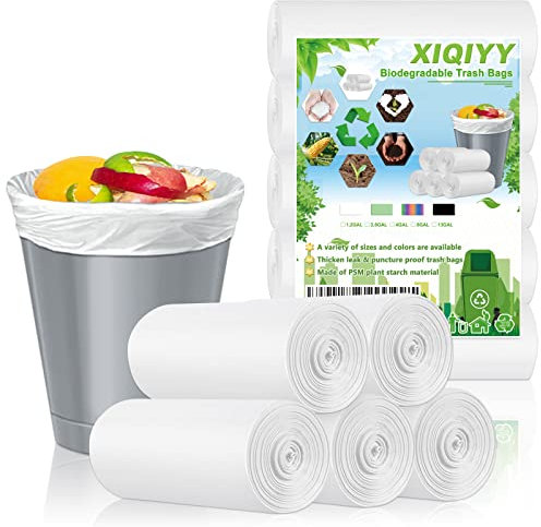 Bolsas de basura pequeñas biodegradables de 5 litros, 120 bolsas de basura transparentes de 1.2 galones, ecológicas, reciclaje, bolsa de basura degradable, compostable, oficina, color blanco