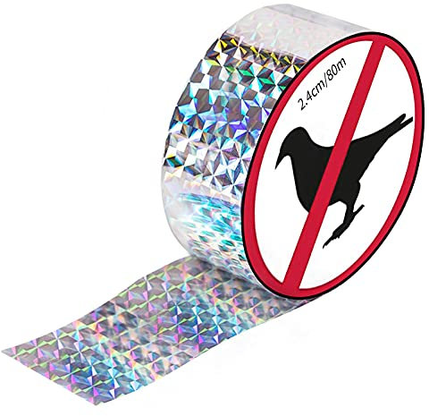Vogelabwehr Vogelband Abschreckung Abwehrband Reflektorband,2.4cmx80m Reflektierendes Vogelabwehrband,Vogelband zur Abschreckung,Vogel Abweisend Band für Protect Häuser,Gärten und Höfe,Silber
